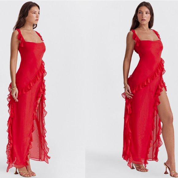 HOUSE OF CB 'Ariela' Cherry Ruffle Maxi Dress NWOT - Picture 3 of 11